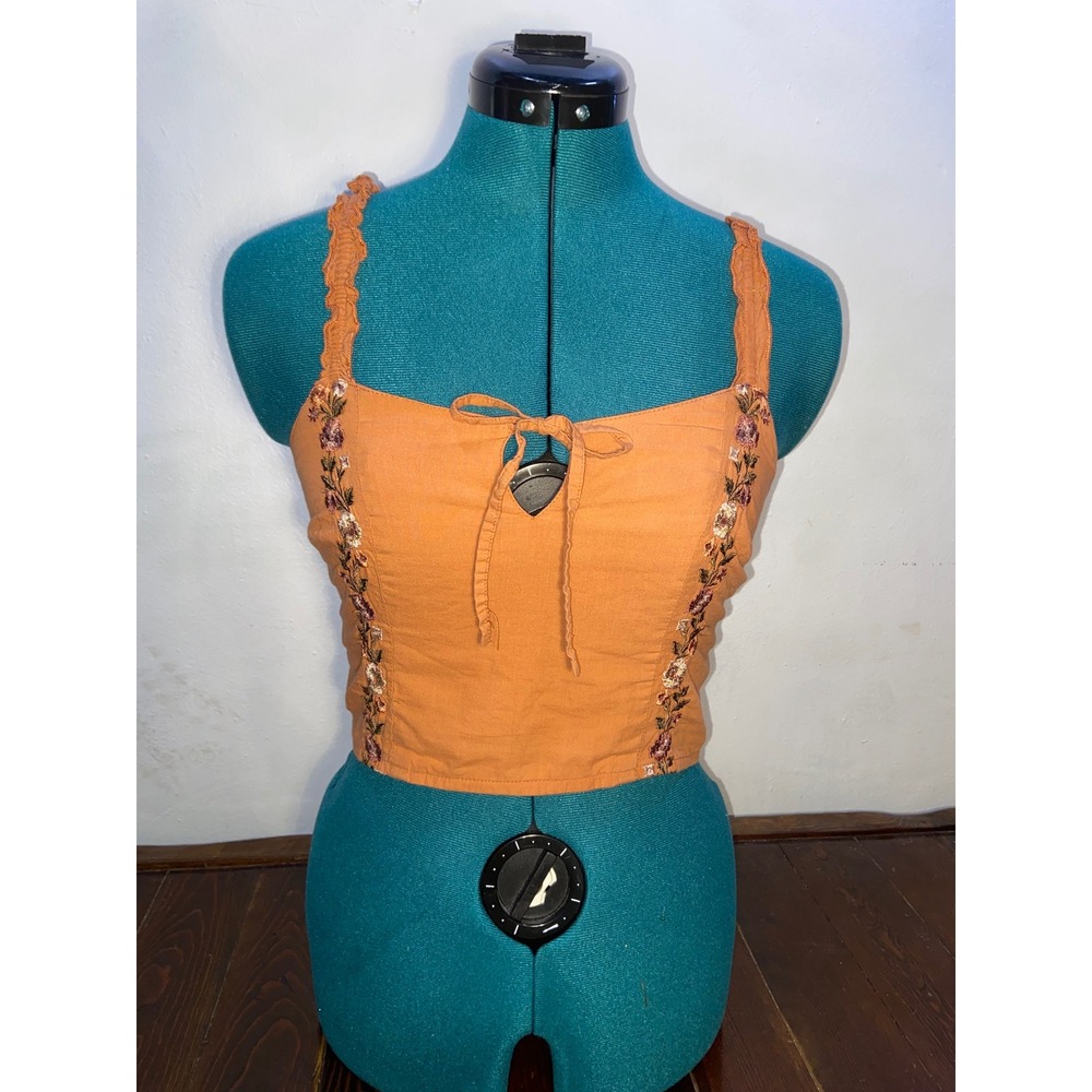 Japna Terracotta Orange Floral Embroidered Crop Tank Cami Indie Festival Boho